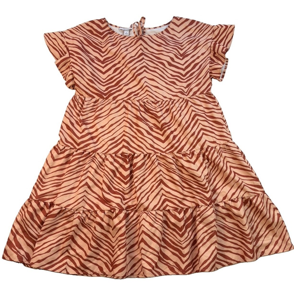 Nine West Women's L Zebra Tiered Ruffle Mini Dress NWT Animal Print